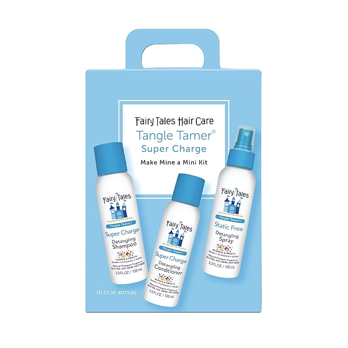 Fairy Tales Tangle Tamer Super Charge Detangling Shampoo, Conditioner, and Spray for Kids - Travel Kit - Paraben Free, Sulfate Free, Gluten Free, Nut Free - 3.3 oz (Pack of 3)