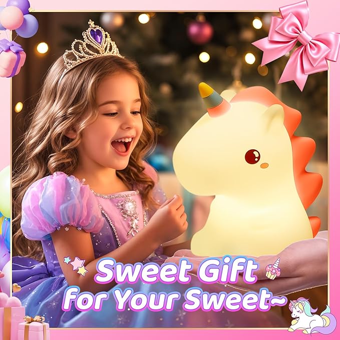 Unicorn Toys, Night Light for Kids Night Light,16 Colors+Silicone+Dimmable+12 Hours Use Nightlight for Kids Room,Unicorn Toys for Girls Age 4-6, Valentines Day Gifts for Kids, Baby, Toddlers, Adults