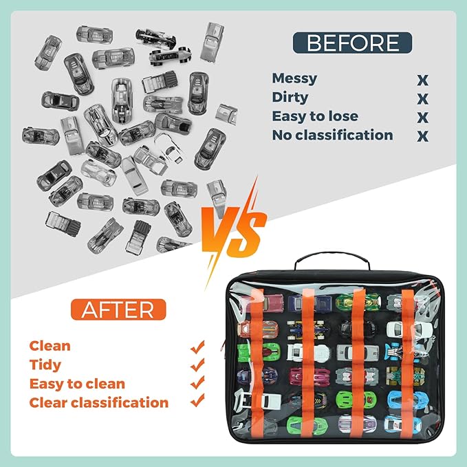 124 Slots Toy Cars Storage Case with Clear Window, Matchbox Cars Storage Holds 124 Diecast Cars, Matchbox Cars Organizer Compatible with Toy Cars, Portable Carrying Case with 5 PE Board Panels (Black)