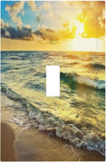 Tropical Sea Sun Beach Ocean Waves Coastal Seaside Scene Hawaiian Sunrise Sunset 1 Gang Single Toggle Outlet Light Switch Wall Plate Outlet Cover Electrical Faceplate Switchplate Kids Bedroom Decor