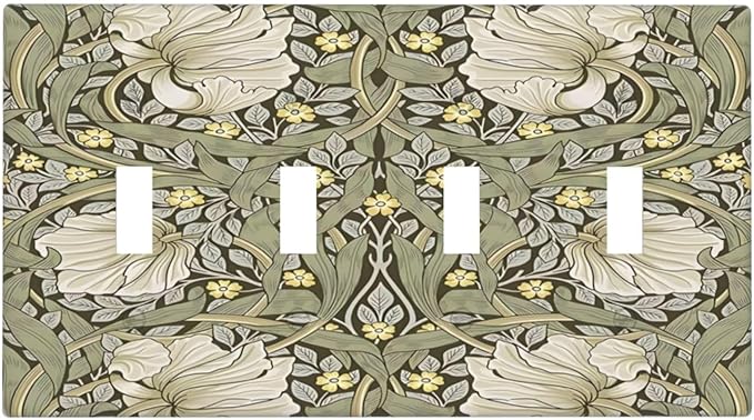 William Morris Pimpernel Flowers Plant Floral Light Switch Covers Quad Toggle Electrical Faceplate 4 Gang Wall Plate Decorative Switch Plates Cover for Farmhouse Living Room Decor