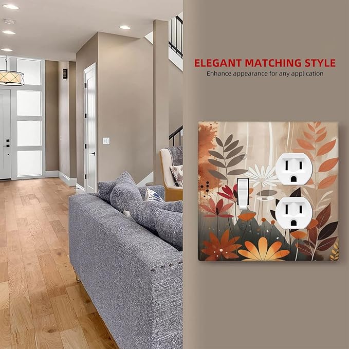 Boho Minimalist Vintage Wildflowers Plant Floral Art Watercolor Wallplates 1 Toggle 1 Duplex Electrical Gfci Faceplate Decorative Light Switch Covers Switch Plate for Bedroom Living Room Decor