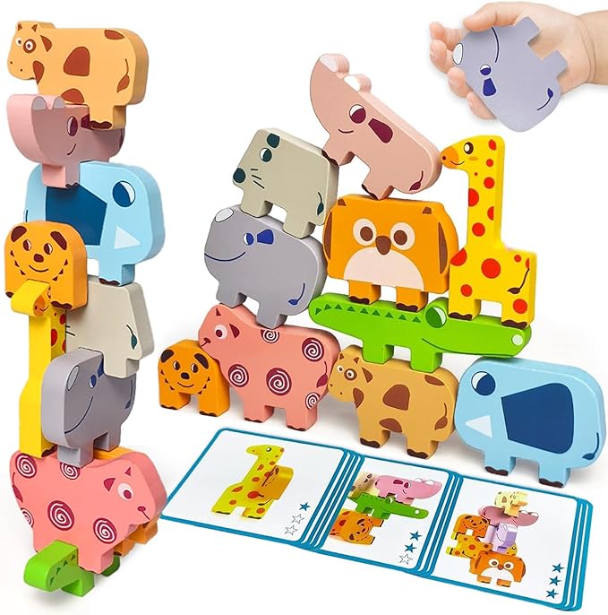 Maaacute Montessori Toys for 1 2 3 Year Old Boys Girls, Toddler Toys Age 2-4, 10 Pack Wooden Animal Blocks Sorting & Stacking Education Toddler Puzzles Toy,1 2 3 Year Old Girl Boy Birthday Gifts