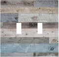 Western kitchen Teal Blue Wood Old Garage Style Decorative Double Toggle Light Switch Covers Retro Rustic Country Farmhouse Barn Electrical 2-Gang Receptacle Outlet Face Wall Plate Cover Jumbo Size