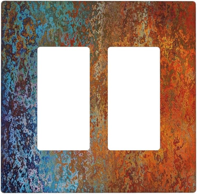 Decorative Switch Plate Covers Vintage Copper Rust 2 Gang Double Rocker Decora Light Switch Cover Red Celestial Blue Flatprint Dual Outlet Wall Plate Electrical Faceplate GFCI for Room Decor