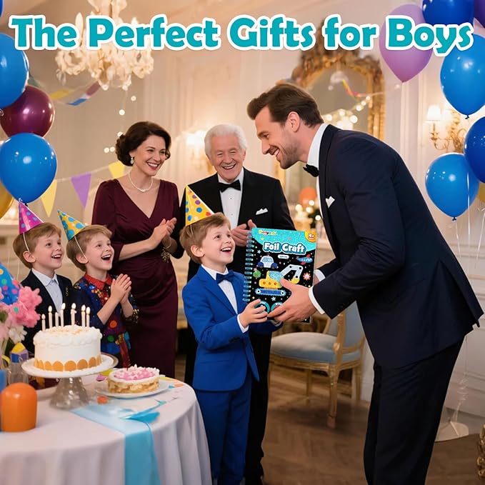 FUNNYB&G Foil Art Crafts for Kids Ages 4-8: Mother's Day 2026, Birthday Gift for Boys, Art and Crafts Supplies, Party Favors, Creative Toys for Boys 4 5 6 7 8 9 Years Old (Vehicle)