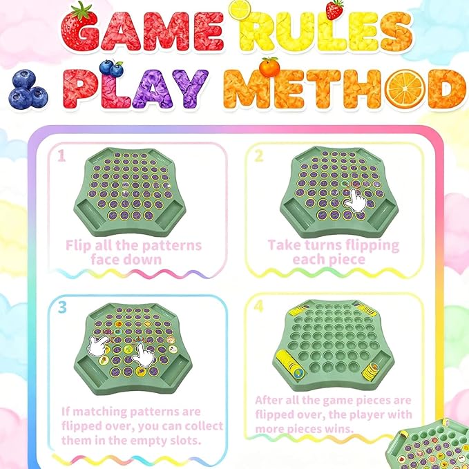Flip Chess Memory Game, 54PCS Fruit Matching Puzzle Toy for Kids & Preschool, Educational Montessori Board Game for Memory & Logic, Family Fun, Birthday