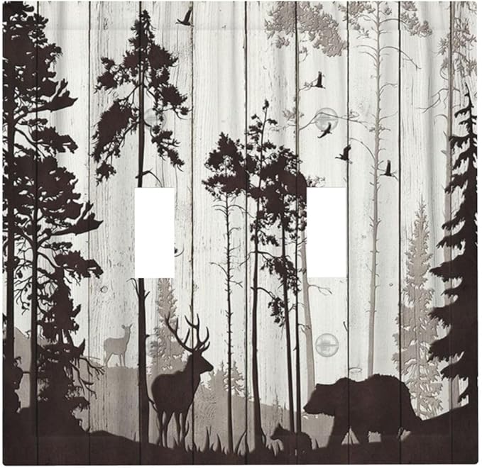 Light Switch Cover Rustic Deer Hunting Forest Woodland 2 Gang Wall Plate Double Light Switch Plate Country Toggle Decorative Outlet Covers Electrical Switchplate for Farmhouse Home Decor