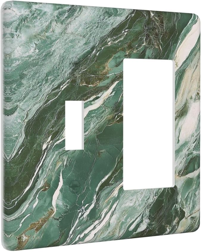 Decorative Toggle Switch Cover Plate with Modern Luxury Green Marble Texture Design 2-Gang 1-Gang Standard Wall Plate Light Switch Cover for Kitchen Bathroom Decor
