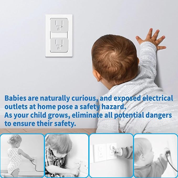 Outlet Covers Baby Proofing - Adhesive Sliding-Lock Socket Protector 12pcs Childproof Electrical Outlet Protectors for Home & Kitchen