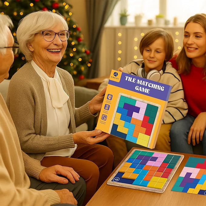 Dementia Activities for Seniors, Memory Games for Seniors with Alzheimers, Wooden Tiles Matching Puzzle Game, Dementia Products for Elderly Adults, Brain Exercise Gift for Parents or Nursing Home