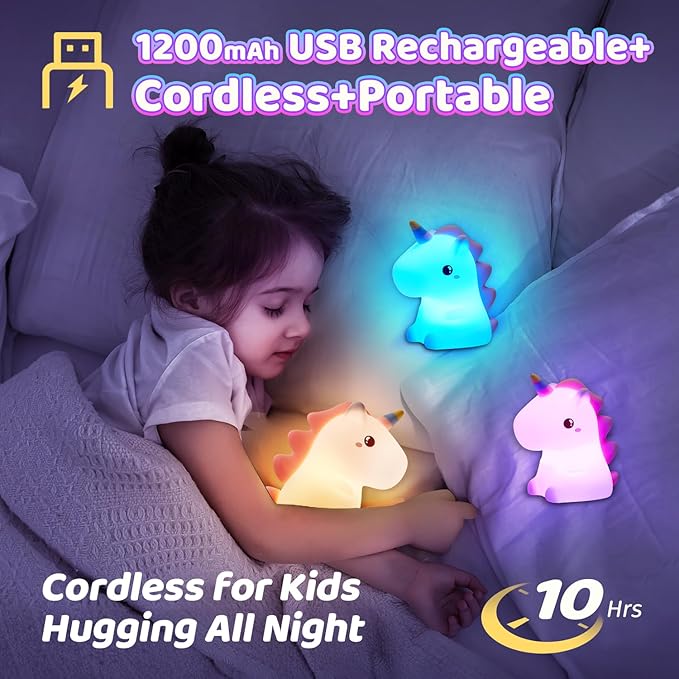One Fire Unicorn Night Light for Kids,【Cute Gifts&Remote】 16 Colors Cute Night Light,5 Lightness & Last 10H Nightlight for Kids Room,Soft Lamp