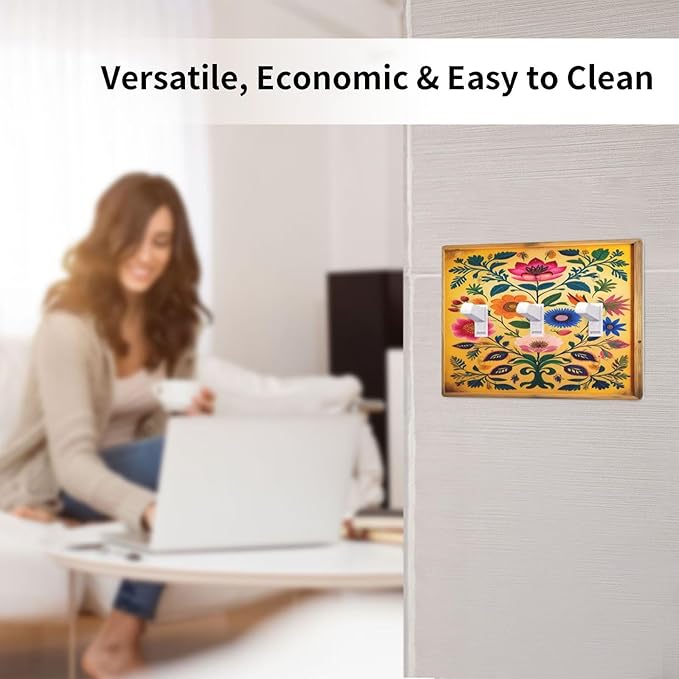 Decorative Art Light Switch Covers ColorFul Blooms 3 Gang Triple Toggle Wall Plate Decorative Switch plate Electrical Faceplate for Home Decor