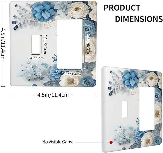 Decorative Outlet Covers Blue Rose White Flowers Rustic Floral 2 Gang 1 Gang Wall Plate Cover Single Toggle Rocker Combination Light Switch Cover Plate Jumbo Face Plate
