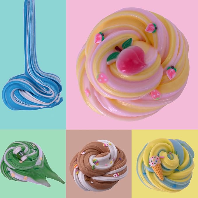 15 Packs Duo Colored Butter Slime Kit, Non Sticky, Super Soft Sludge Toy, Birthday Gifts and Party Favors for Girls & Boys