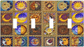 Mexican Talavera Tiles Star Pattern Celestials Theme Print Light Switch Covers Quad Toggle Electrical Faceplate 4 Gang Wall Plate Decorative Switch Plates for Kitchen Home Decor