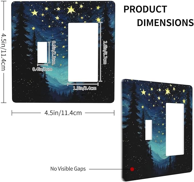 Outlet Covers Blue Starry Sky Forest Painted Star Pine Tree Oil Painting 1 Toggle 1 Rocker Combination Decorative Wall Plate Light Switch Cover Plate Electrical Switch Plates for Bedroom