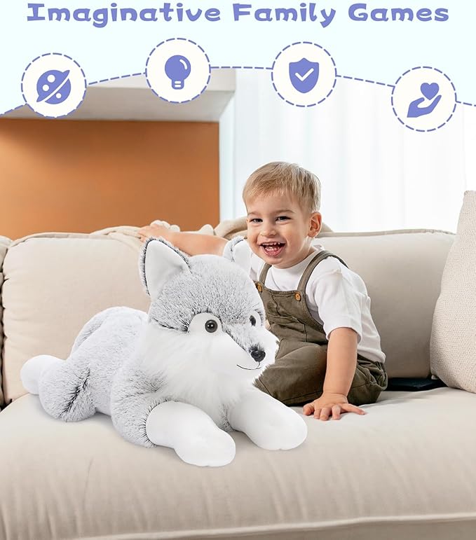 BENINY Large Winter Wolf Stuffed Animal Plush Toy 30", Super Soft Giant Fluffy Plushie Throw Pillow Gift for Birthdays & Christmas