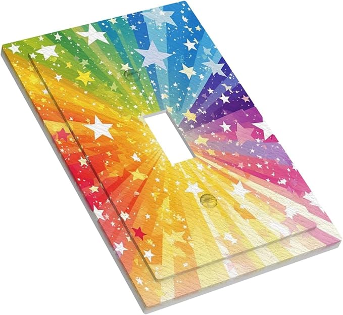 Light Switch Cover Plate Rainbowcolored Rays With White Stars 1 Gang Single Toggle Decorative Switch Plates Wall Plates Electrical Faceplate for Nursery Home Decor