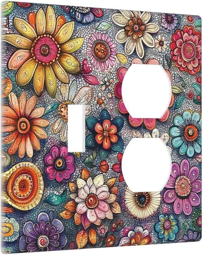 Wallplates Colorful Rainbow Pointillisme Flower 1 Toggle 1 Duplex Switch Plate Electrical Gfci Faceplate Decorative Light Switch Covers For Bed Room Home Decor