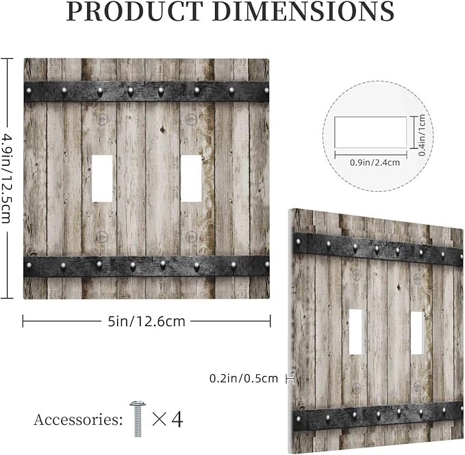 Old Western Farmhouse Barn Door Rustic Country Vintage Brown Gray Wooden Wood Cabin 2 Gang Electrical Double Toggle Outlet Light Switch Wall Plate Decorative Receptacle Face Switchplate Cover Mid Size