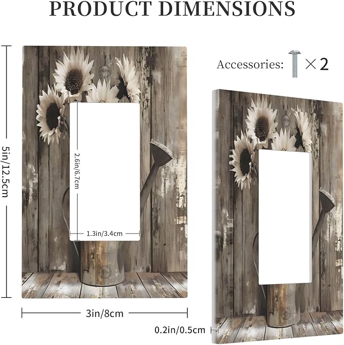 Rustic Floral Country Sunflower Daisy Old Wooden Boards Decorative Outlet Covers 1 Gang Single Rocker Light Switch Cover Plate Wall Plates GFCI Faceplate for Farmhouse Home Decor