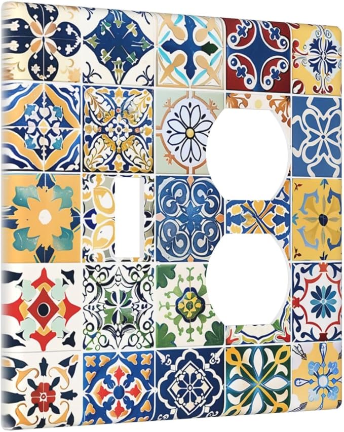 Wallplates Moroccan Traditional Mexican Talavera Til 1 Toggle 1 Duplex Switch Plate Electrical GFCI Faceplate Decorative Light Switch Covers for Kitchen Home Decor