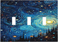 Decorative Light Switch Cover Plate Abstract Starry Night Style 3 Gang Wall Plate Triple Toggle Switch Plate Covers Electrical Outlet Cover for Home living Room Decor