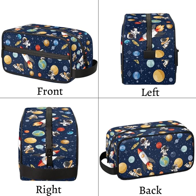 Kids Toiletry Bag for Boys Girls, Space Theme Travel Toiletry Bag Hanging Dopp Kit Cosmetic Bag Makeup Bag Shower Shaving Bag for Toiletries Accessories