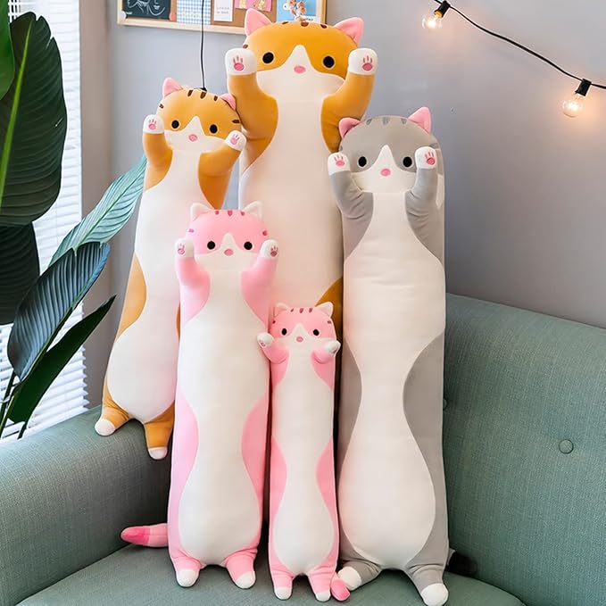 Giant Cat Pillow Plush Cartoon Kitty Sleeping Hugging Pillow, Cuddly Soft Long Kitten Body Pillow Doll Cat Cushion Toy for Kids Girlfriend (Pink, 110cm/43.3inch)