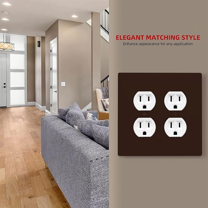 Coffee Brown 2 Gang Double Duplex Receptacle Combo Outlet Light Switch Cover Wall Plate Electrical Faceplate Decorative Dual Device Switchplate