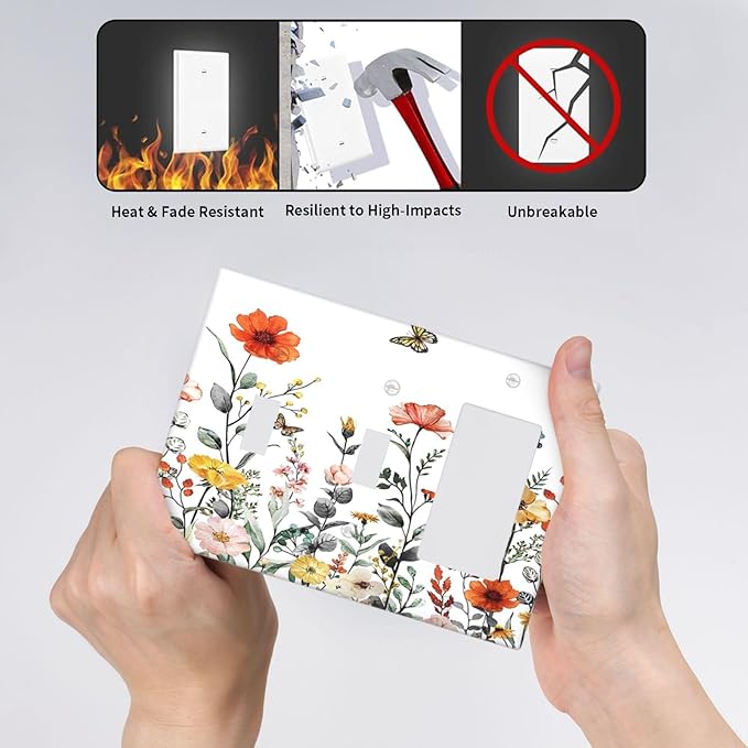 Colorful Butterfly Blossom Flower Floral 3-Gang 2-Toggle 1-GFCI/Decorator Combination Light Switch Decorative Triple Combo Device Switches/Rocker Outlet Covers and Wall Plate