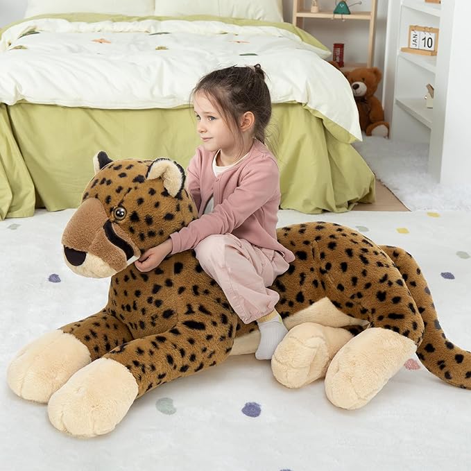 MaoGoLan Large Cheetah Stuffed Animal, Giant Cheetah Plush Toy for Girl Boy, Ridable Stuffy Leopard for Kid, Stuffed Leopard Plush Pillow for Valentines Birthday Gifts Baby Shower Party Favor 53 inch