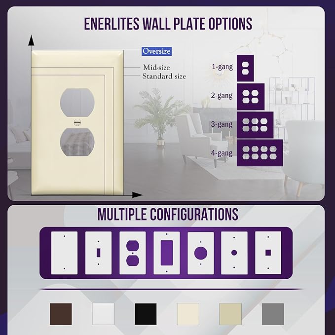 ENERLITES Duplex Receptacle Outlet Wall Plate, Jumbo Electrical Outlet Cover, Gloss Finish, Oversized 1-Gang 5.51" x 3.50", Polycarbonate Thermoplastic, 8821O-LA, Light Almond