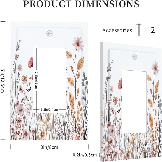 Decorative Outlet Covers Spring Floral Pink Wildflower Leaves Plants 1 Gang Single Rocker Light Switch Cover Plate Wall Plates Gfci Faceplate For Home Bed Room Decor