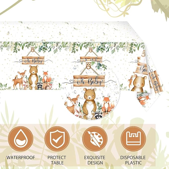 Safari Party Supplies,Baby Shower Plates and Napkins Set,Jungle Oh Baby Paper Plates,Napkins,Tablecloth丨for Wild Animals Jungle Theme Safari Zoo Birthday Decorations Party Supplies,Serves 20
