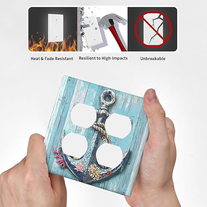 Outlet Covers Anchor Coastal Beach Nautical Coral 2 Gang Double Duplex Decorative Light Switch Covers Electrical Wallplates Socket Faceplate For Farmhouse Cabin Decor