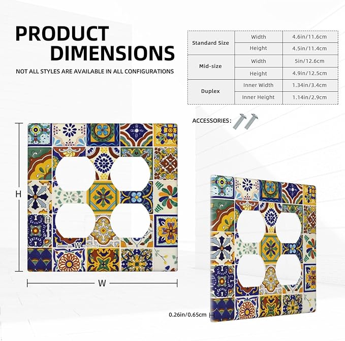 Yellow Mexican Moroccan Sun Tile 2 Gang Double Duplex Combo Outlet Light Switch Cover Two Gang Dual Device Receptacle Outlet Covers Wall Plate Standard Size