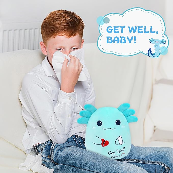 Get Well Gifts for Kids, Blue Axolotl Get Well Soon Stuffed Animal Feel Better Gifts for Kids, Kawaii Axolotl Pillow Plush Gift for Boys Girls After Surgery