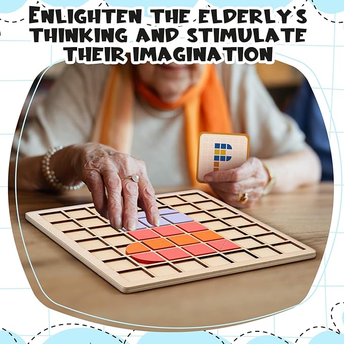 Soulchen 130 Pcs Wooden Matching Puzzle Blocks, Dementia Activities for Seniors, Elderly, Alzheimers Patients, Cognitive Therapy Puzzle, Brain Occupational Gift, Senior Care Gift, Nursing Home