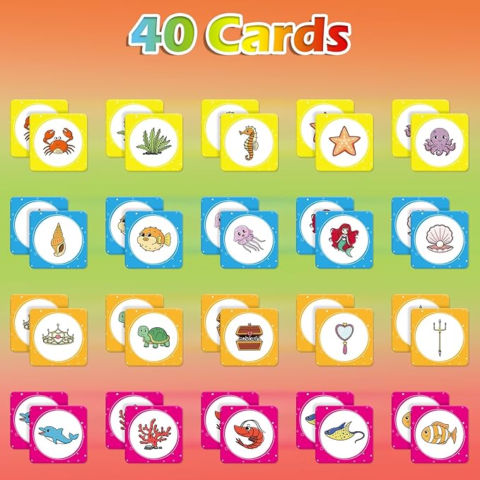Aizweb Match Game,Memory Game,40 Pcs Toddler Card Games for Boys Girls Kids Ages 3 4 5 6,Flash Cards for Preschool Kindergarten Learning Activities,Educational Toys Homechool Supplies
