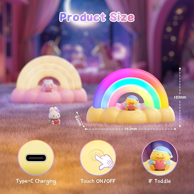 Rainbow Night Light, Night Lamp with 3 Mode and 30 min Timing LED Rechargeable Touch Control Neon Light for Kids Room,Nursery Night Light for Baby, Gift for Girls and Boys (Yellow)