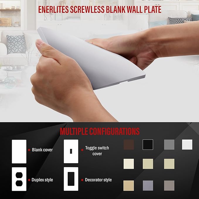 ENERLITES Screwless Double Blank Wall Plate, Child Safe Two Gang Blank Device Outlet Cover, Standard Size, 2-Gang 4.68" x 4.73", Polycarbonate Thermoplastic, UL Listed, SI8802-SV, Silver