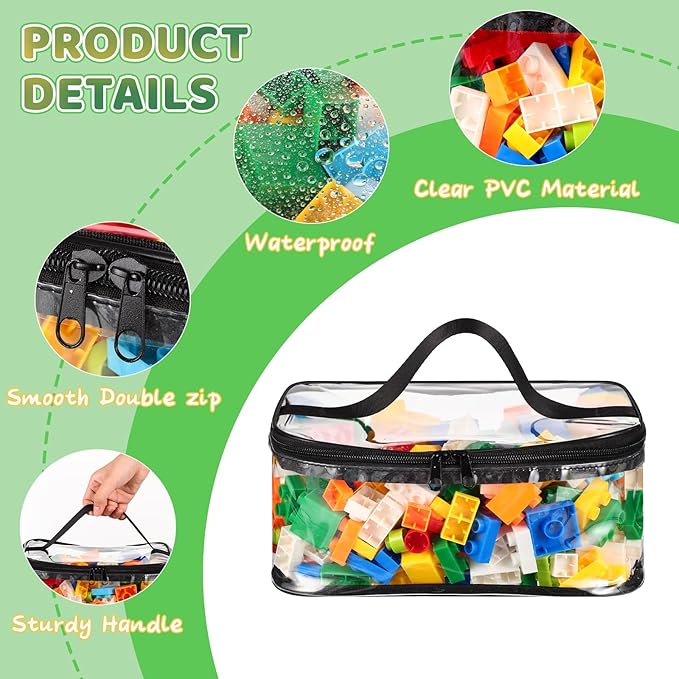 6 Packs Clear Toy Storage Bags, PVC Waterproof Toy Organizer with Zip Reusable Bags for Building Blocks, Board Game, Puzzles