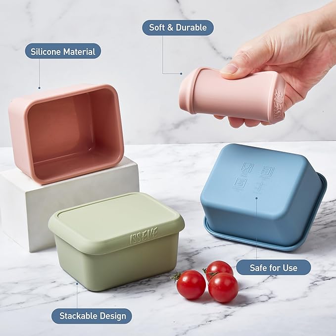 ISSEVE 8oz Silicone Snack Containers for Kids, 1 Cup Reusable Small Containers with Lids, Leak Proof Silicone Food Storage Containers, Kids Lunch Box for Daycare, School, Travel (6)
