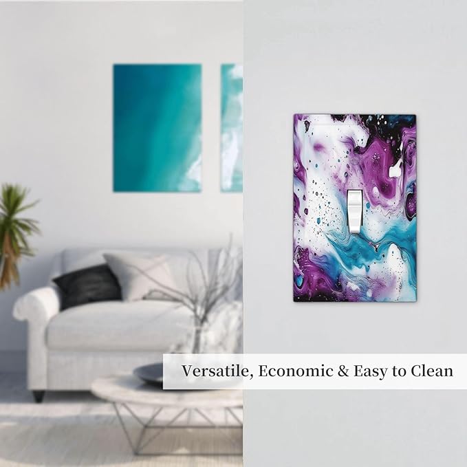 Decorative Light Switch Cover Purple Blue Swirl Marble Tiles 1 Gang Single Toggle Device Electrical Faceplate Switchplates Decorator Outlet Wall Plate For Bed Room Living Room Decor