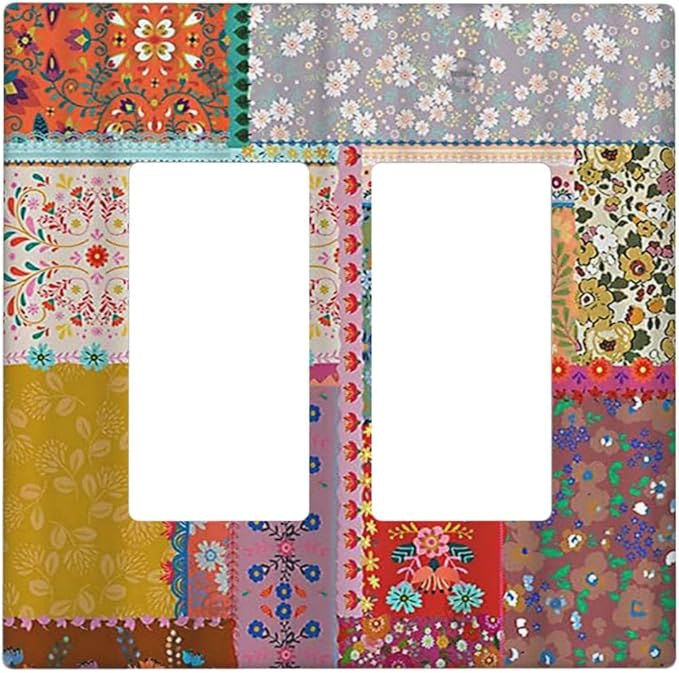 Outlet Covers Boho Patchwork Bohemian Stitching Colorful Floral 2 Gang Wall Plate Double Rocker Light Switch Cover Decorative GFCI Receptacle Cover Electrical Switchplate for Home Decor