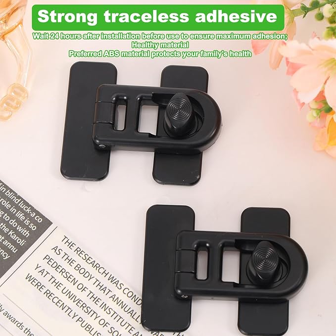 2pcs Child Safety Refrigerator Lock with Adhesive Pads, Childproof Fridge Lock for Kids Baby Cabinet Locks for Oven RV Doors Drawers (Black)