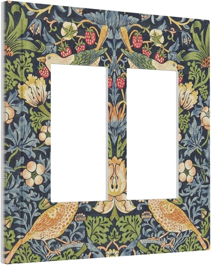Decorative Outlet Covers Morris Strawberry Thrush Birds Colorful Plants 2 Gang Double Gfci Rocker Electrical Wall Panels Light Switch Cover Plate For Bed Room Living Room Decor