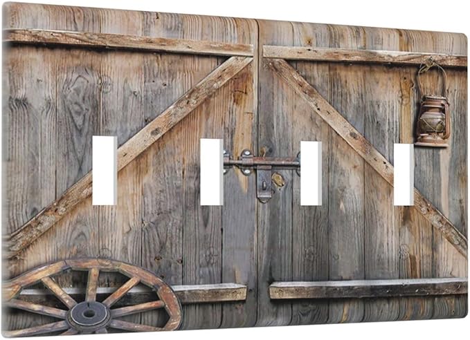 Wood Garage Barn Door Cabin 4 Gang Quad Toggle Device Light Switch Cover Decorative Wall Plate Decorative Electrical Faceplate Outlet Cover